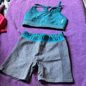 Gymshark Teal Bra and Gray Shorts Combo